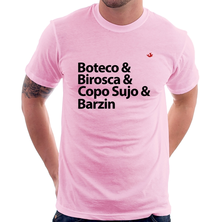 Camiseta Boteco & Birosca & Copo Sujo & Barzin - Rosa Bebê