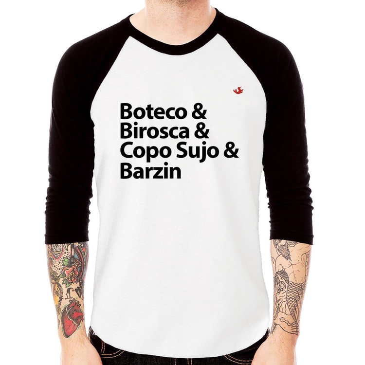 Camiseta Raglan Boteco & Birosca & Copo Sujo & Barzin Manga 3/4