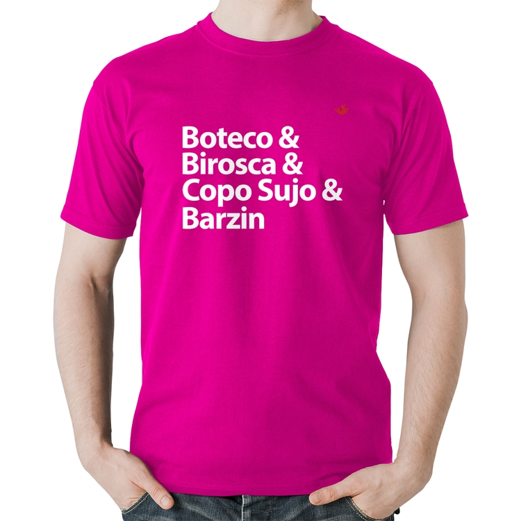 Camiseta Algodão Boteco & Birosca & Copo Sujo & Barzin - Rosa