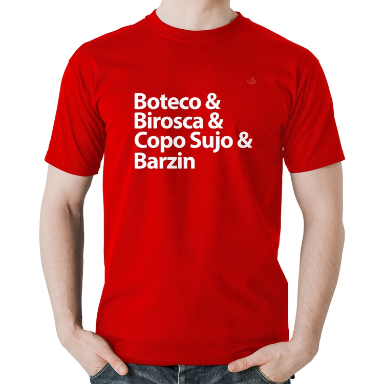 Camiseta Algodão Boteco & Birosca & Copo Sujo & Barzin - Vermelha