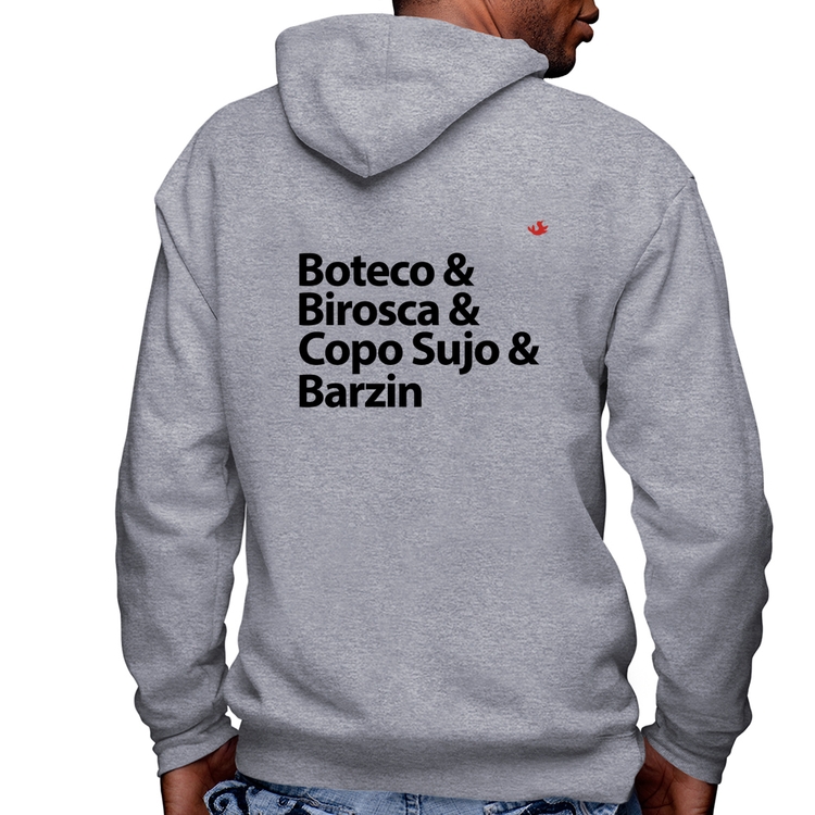 Blusa Moletom Boteco & Birosca & Copo Sujo & Barzin Masculina com Capuz e Zíper - Mescla