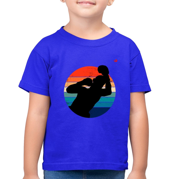Camiseta Algodão Infantil Boxe Vintage Sunset - Azul Royal