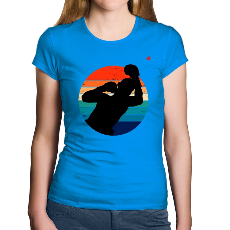 Baby Look Algodão Boxe Vintage Sunset - Azul