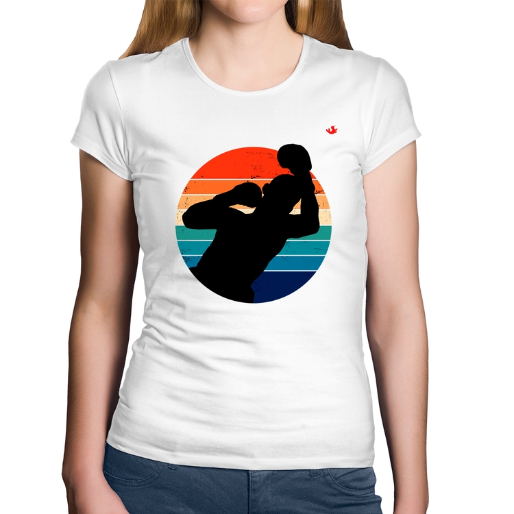 Baby Look Algodão Boxe Vintage Sunset - Branca