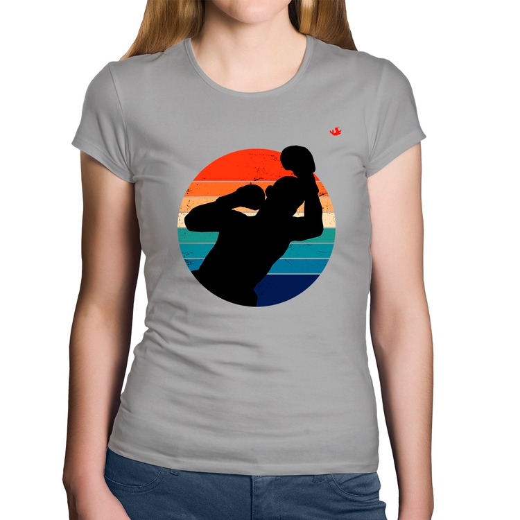 Baby Look Algodão Boxe Vintage Sunset - Cinza