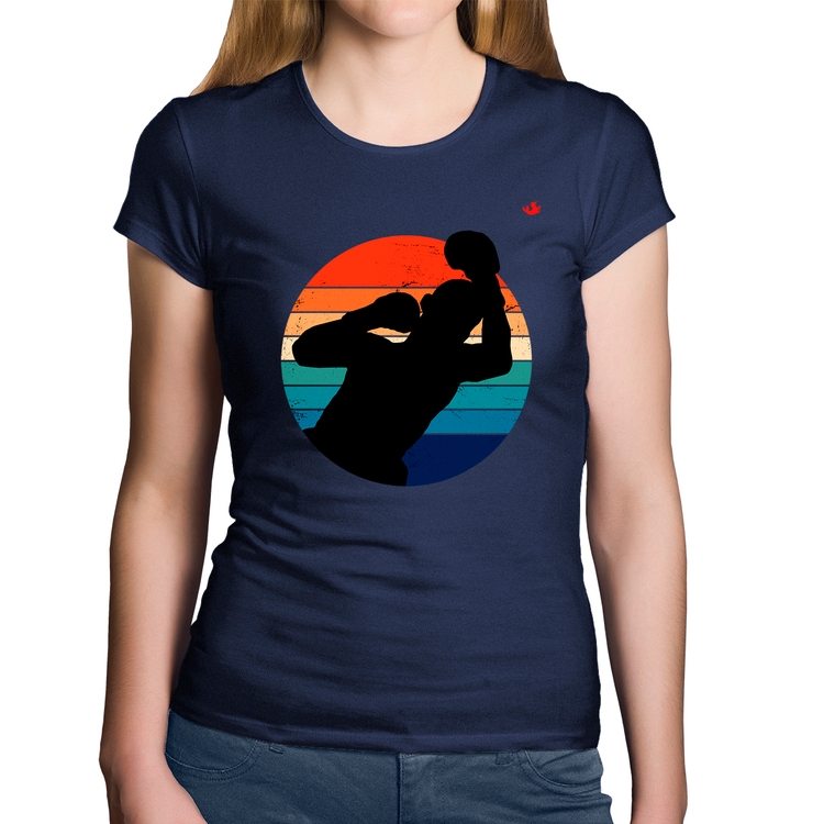 Baby Look Algodão Boxe Vintage Sunset - Marinho