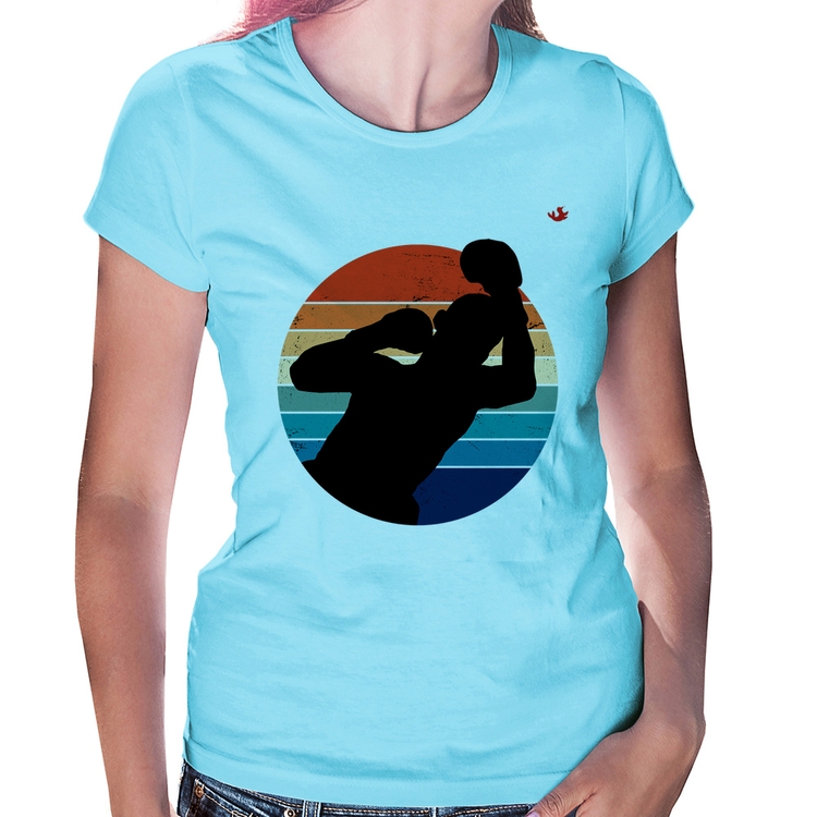 Baby Look Boxe Vintage Sunset - Azul Bebê