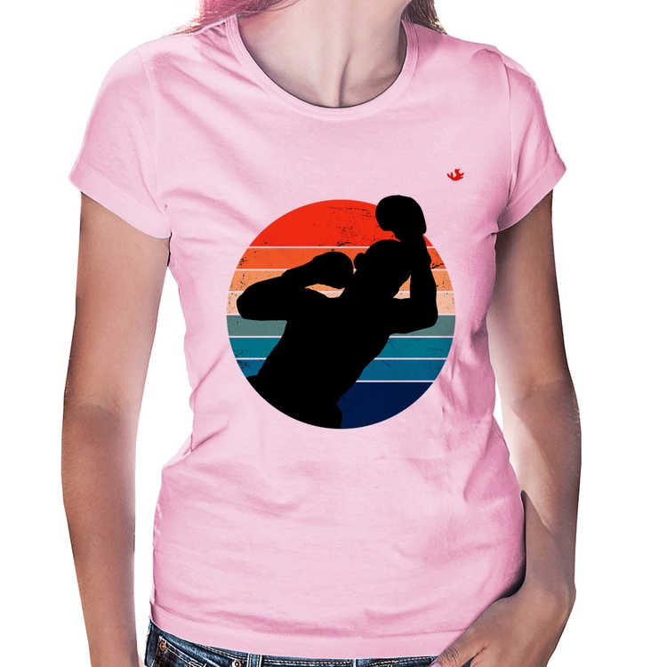 Baby Look Boxe Vintage Sunset - Rosa Bebê