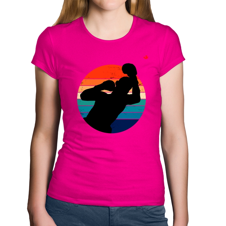 Baby Look Algodão Boxe Vintage Sunset - Rosa