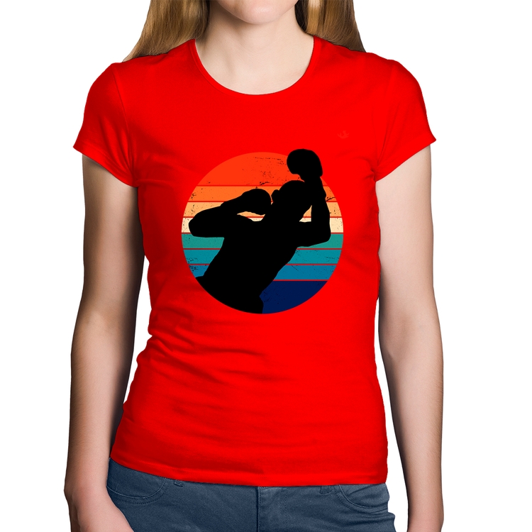 Baby Look Algodão Boxe Vintage Sunset - Vermelha