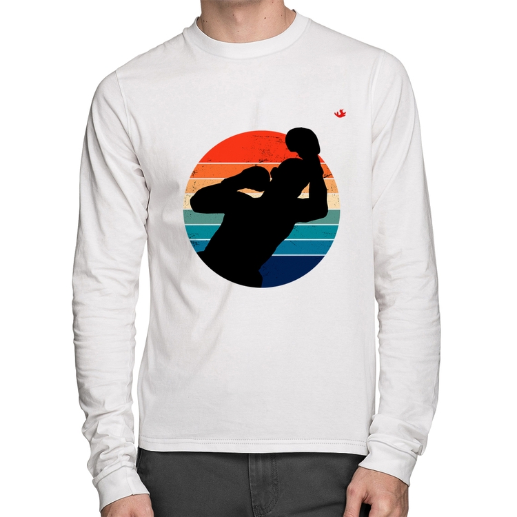Camiseta Algodão Boxe Vintage Sunset Manga Longa - Branca