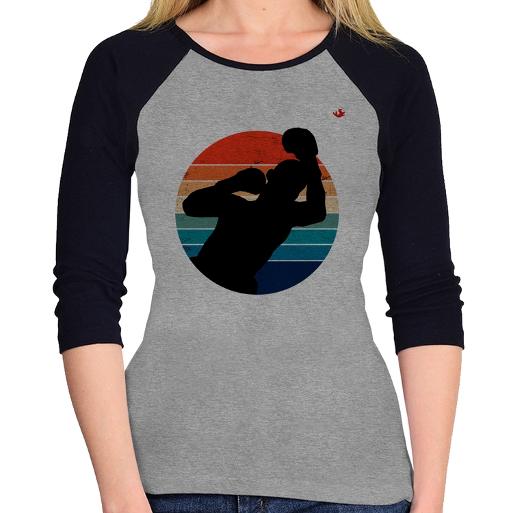 Baby Look Raglan Boxe Vintage Sunset Manga 3/4 - Cinza/Preto