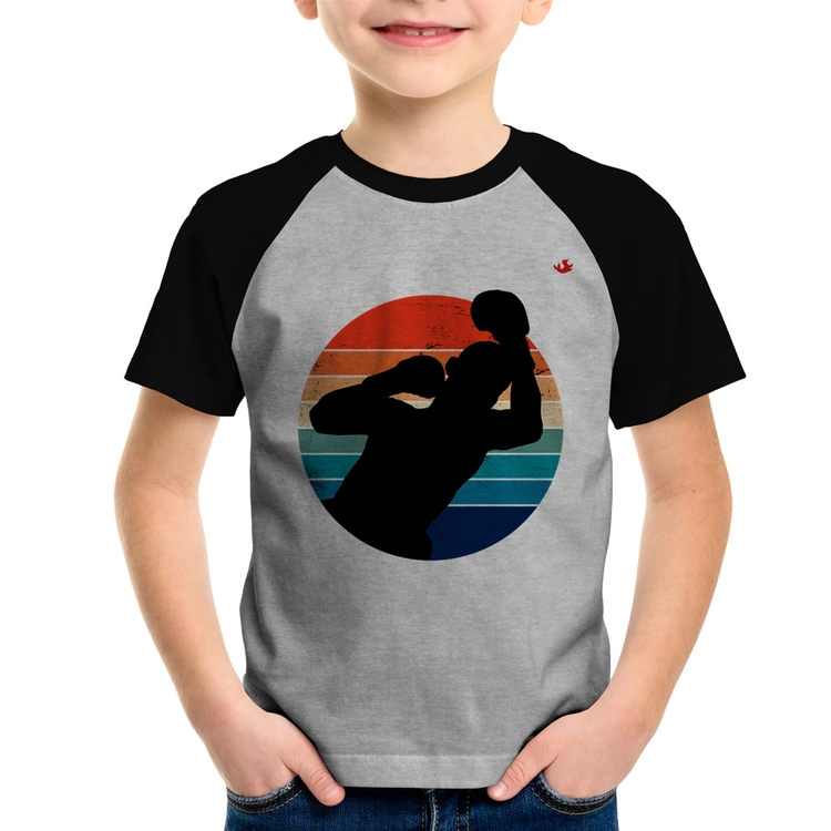 Camiseta Raglan Infantil Boxe Vintage Sunset - Cinza/Preto