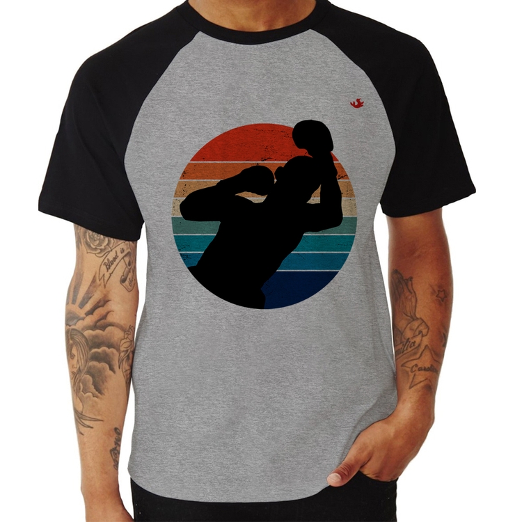 Camiseta Raglan Boxe Vintage Sunset - Cinza/Preto