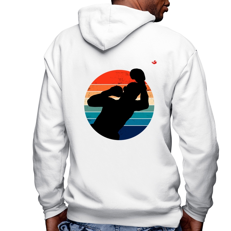 Blusa Moletom Boxe Vintage Sunset Masculina com Capuz e Zíper - Branca