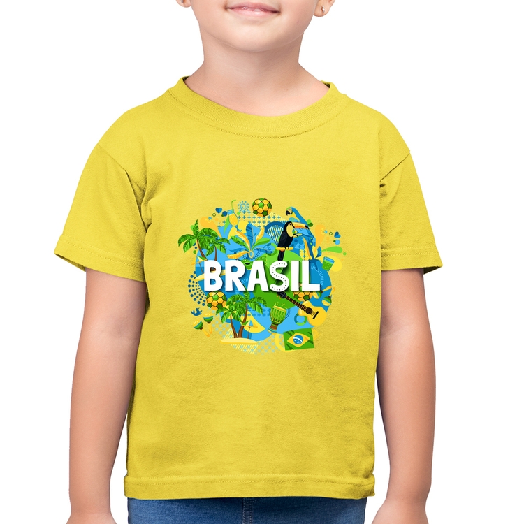 Camiseta Algodão Infantil Brasil - Amarelo Canário