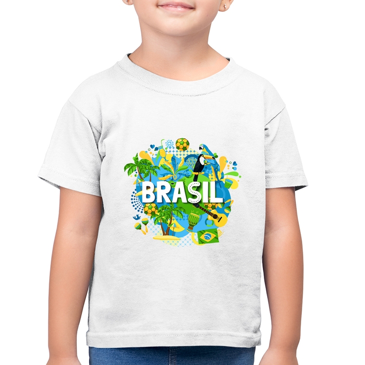 Camiseta Algodão Infantil Brasil - Branca