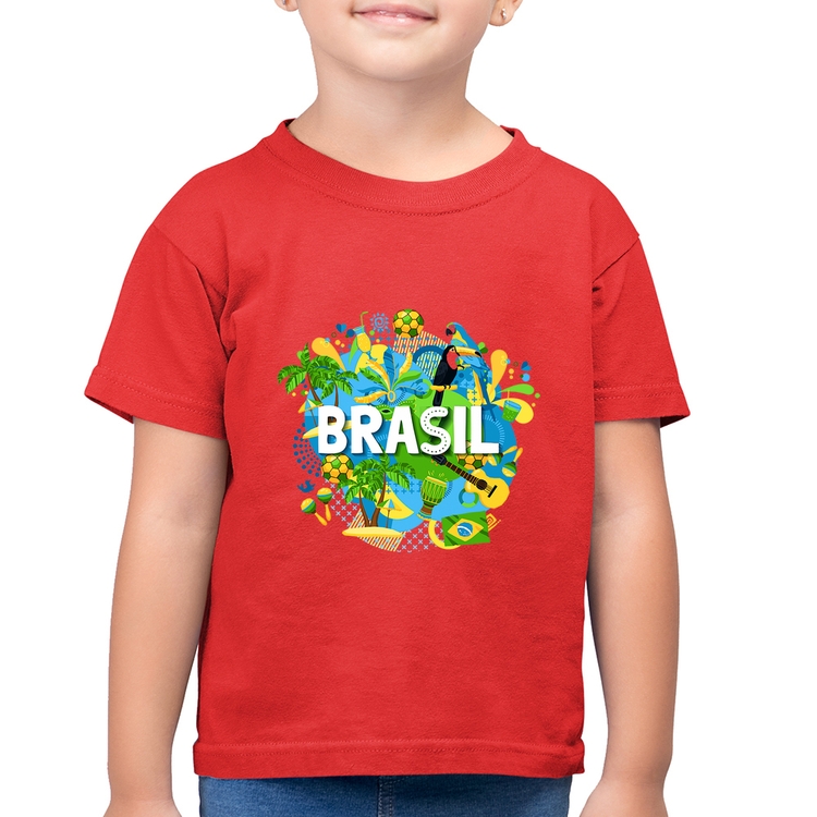 Camiseta Algodão Infantil Brasil - Vermelha