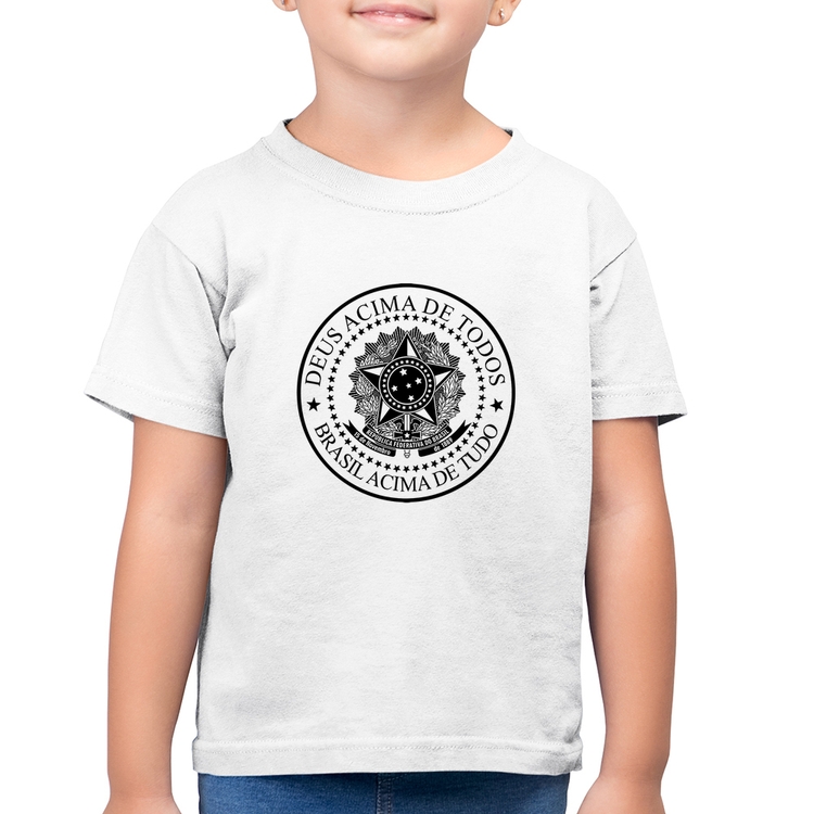 Camiseta Algodão Infantil Brasil Acima de Tudo Deus Acima de Todos - Branca