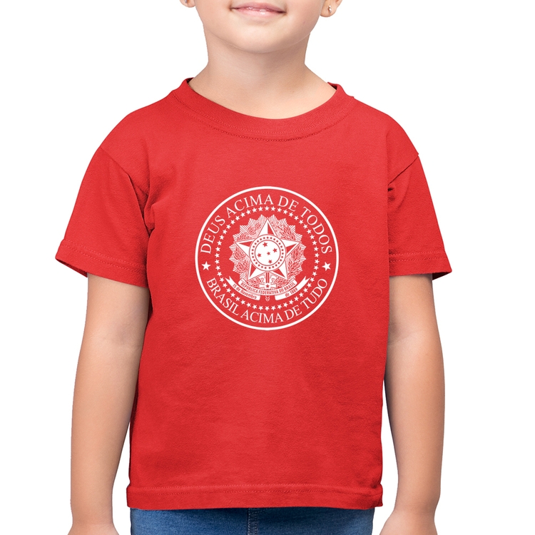 Camiseta Algodão Infantil Brasil Acima de Tudo Deus Acima de Todos - Vermelha