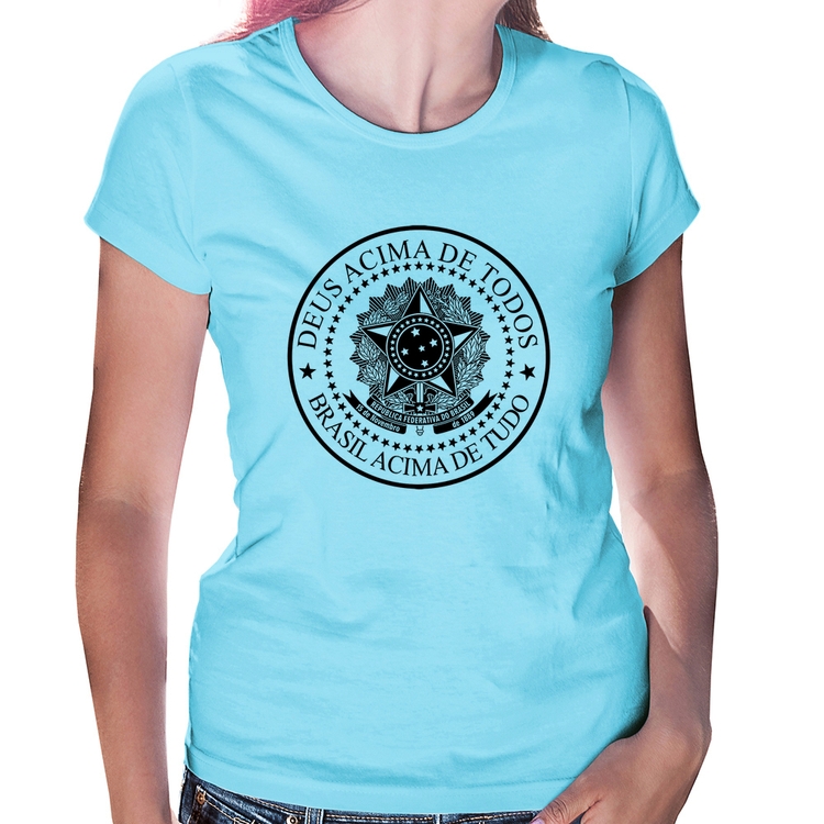 Baby Look Brasil Acima de Tudo Deus Acima de Todos - Azul Bebê