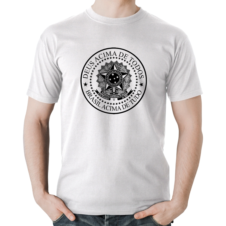 Camiseta Algodão Brasil Acima de Tudo Deus Acima de Todos - Branca