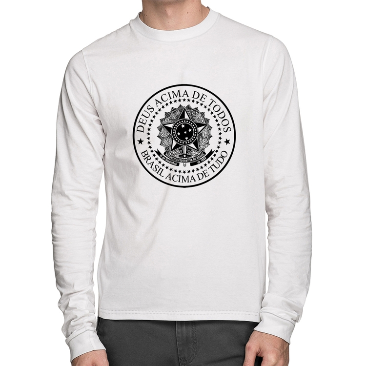 Camiseta Algodão Brasil Acima de Tudo Deus Acima de Todos Manga Longa - Branca