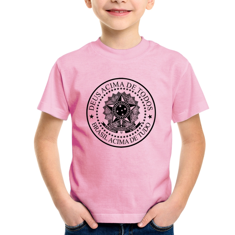 Camiseta Infantil Brasil Acima de Tudo Deus Acima de Todos - Rosa Bebê