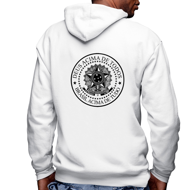 Blusa Moletom Brasil Acima de Tudo Deus Acima de Todos Masculina com Capuz e Zíper - Branca