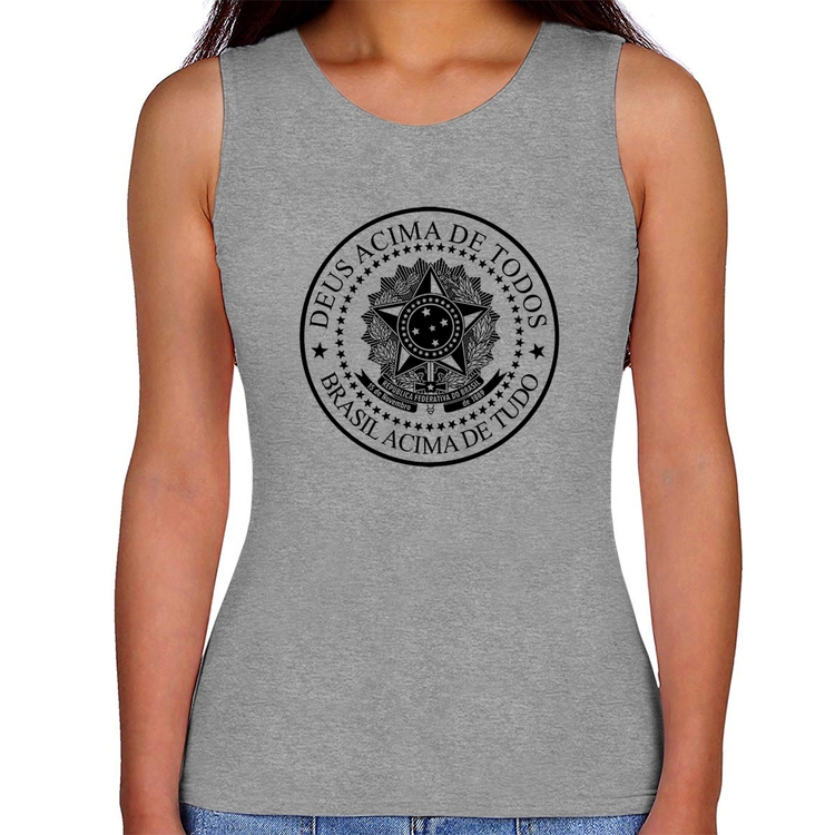 Regata Feminina Brasil Acima de Tudo Deus Acima de Todos - Cinza