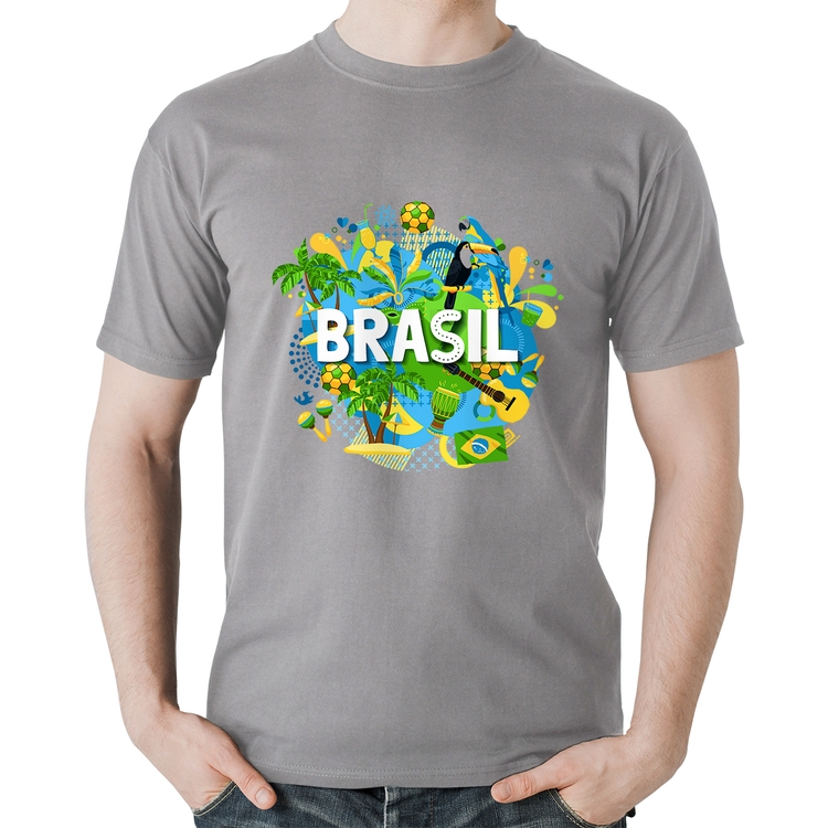 Camiseta Algodão Brasil - Cinza