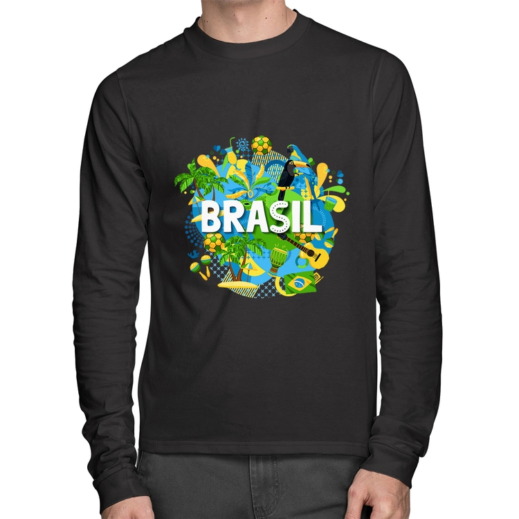 Camiseta Algodão Brasil Manga Longa