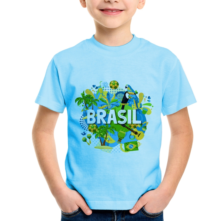 Camiseta Infantil Brasil - Azul Bebê