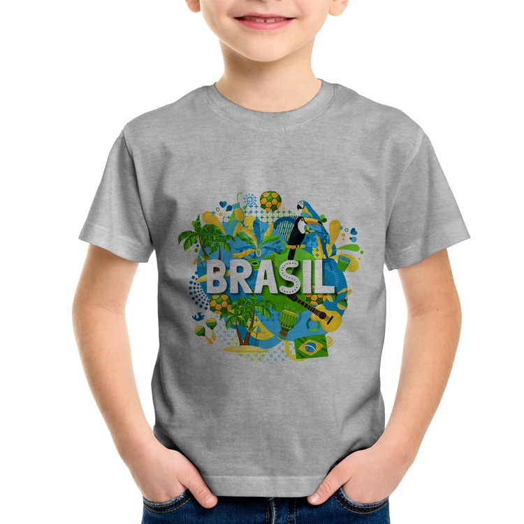Camiseta Infantil Brasil - Cinza