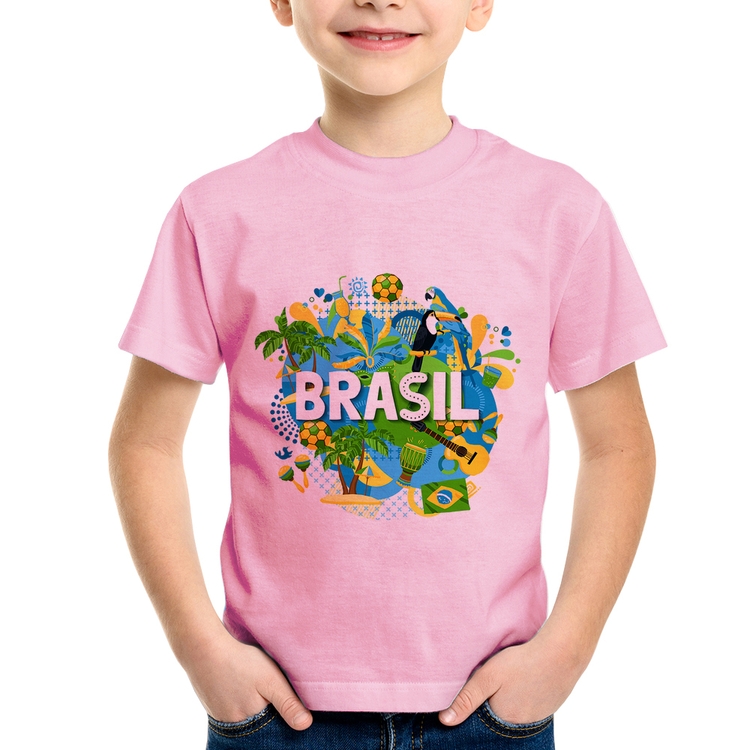 Camiseta Infantil Brasil - Rosa Bebê