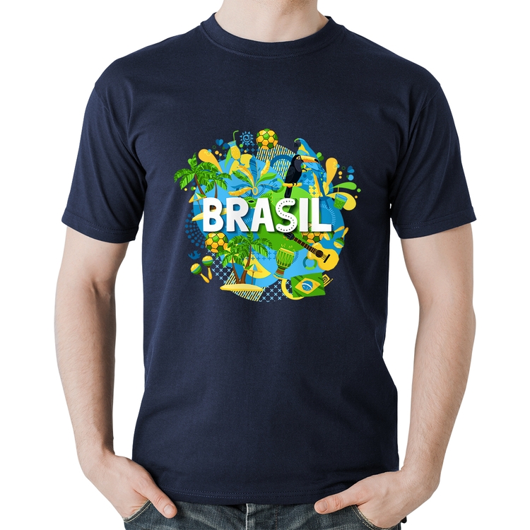 Camiseta Algodão Brasil - Marinho
