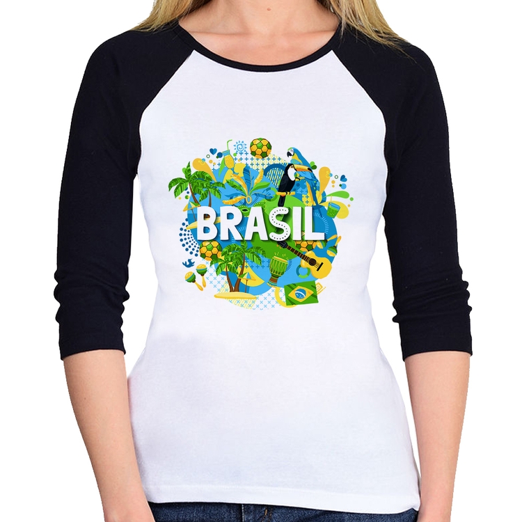 Baby Look Raglan Brasil Manga 3/4
