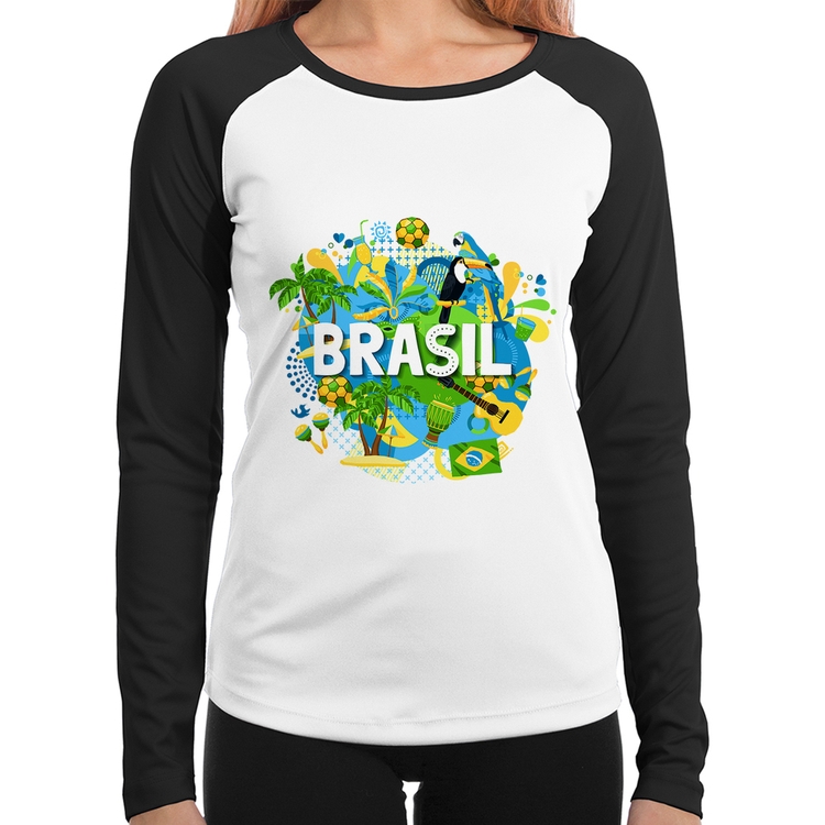 Baby Look Raglan Brasil Manga Longa