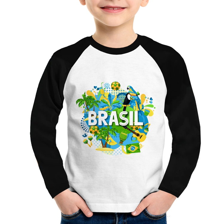 Camiseta Raglan Infantil Brasil Manga Longa