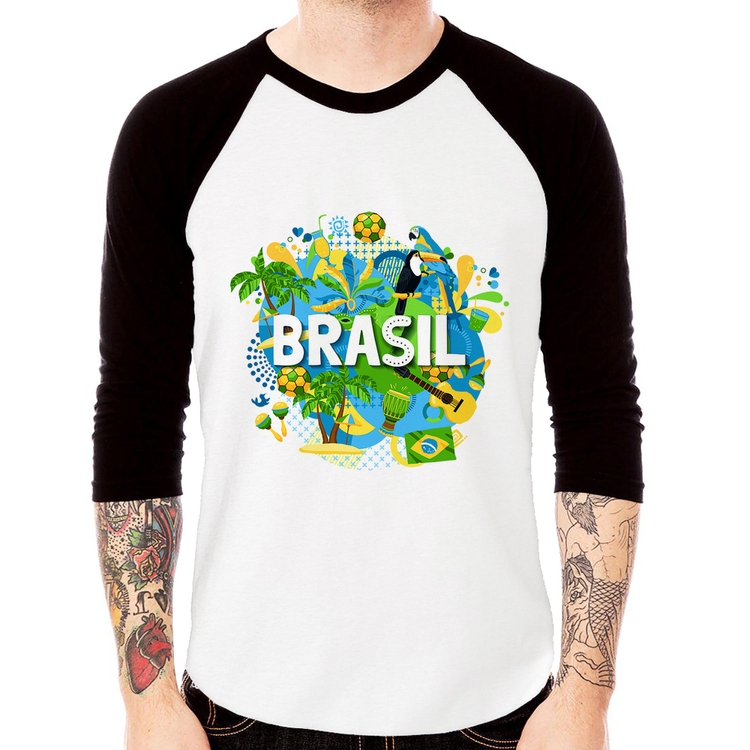 Camiseta Raglan Brasil Manga 3/4