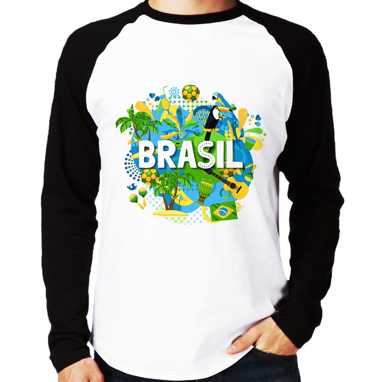 Camiseta Raglan Brasil Manga Longa