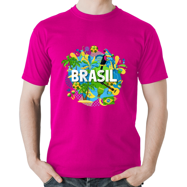 Camiseta Algodão Brasil - Rosa