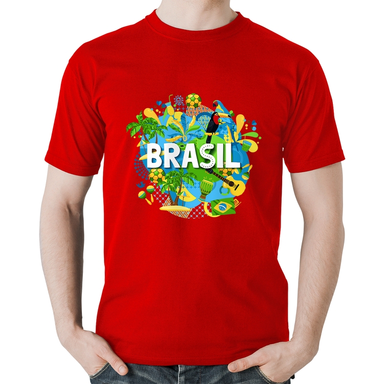Camiseta Algodão Brasil - Vermelha