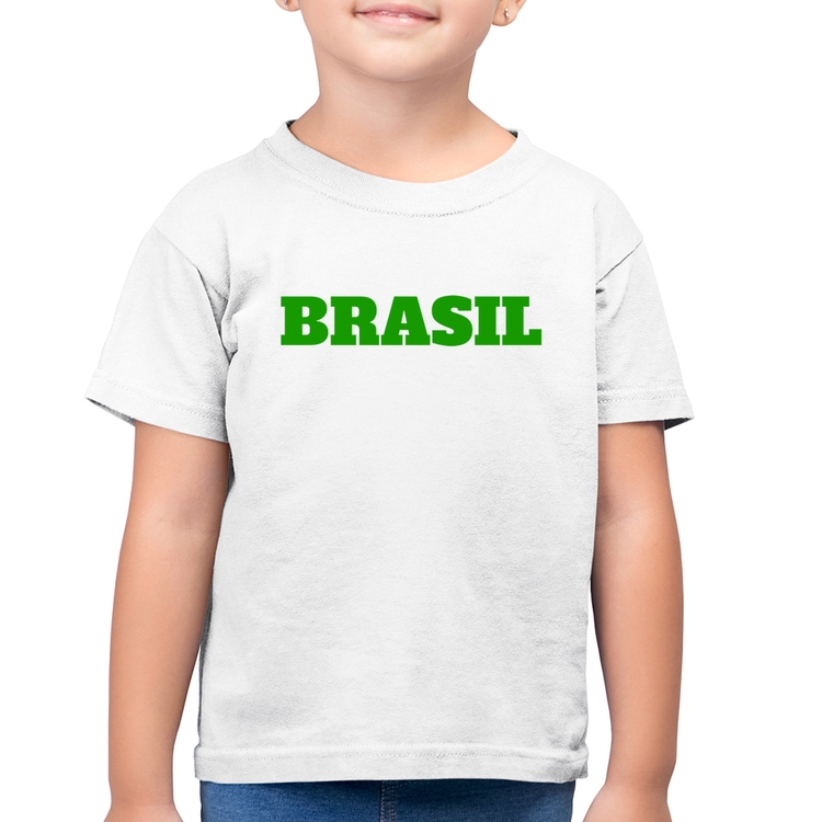 Camiseta Algodão Infantil Brasil - Copa do Mundo - Branca