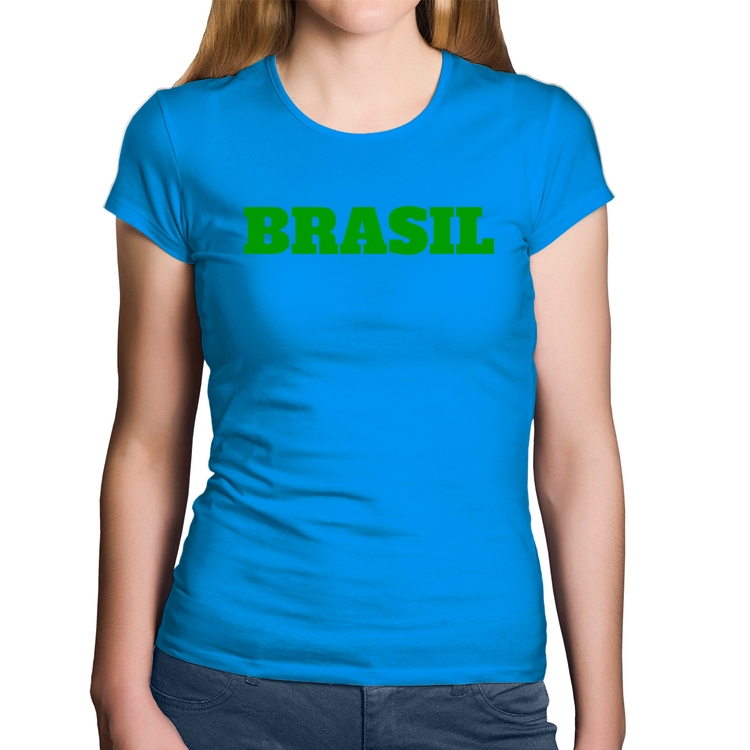 Baby Look Algodão Brasil - Copa do Mundo - Azul