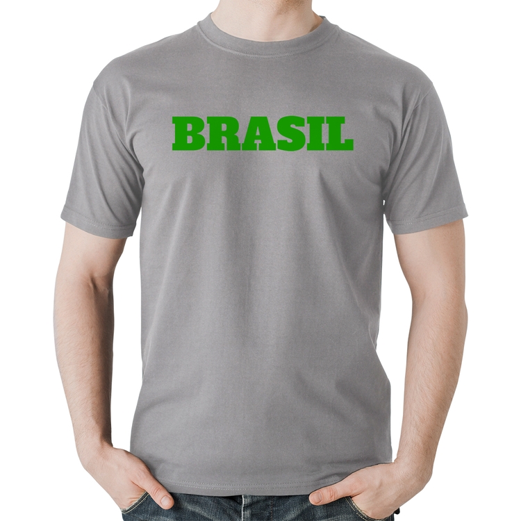 Camiseta Algodão Brasil - Copa do Mundo - Cinza