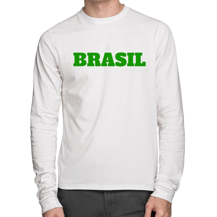 Camiseta Algodão Brasil - Copa do Mundo Manga Longa - Branca