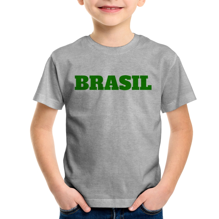 Camiseta Infantil Brasil - Copa do Mundo - Cinza