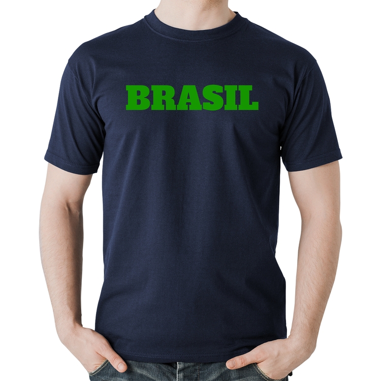 Camiseta Algodão Brasil - Copa do Mundo - Marinho