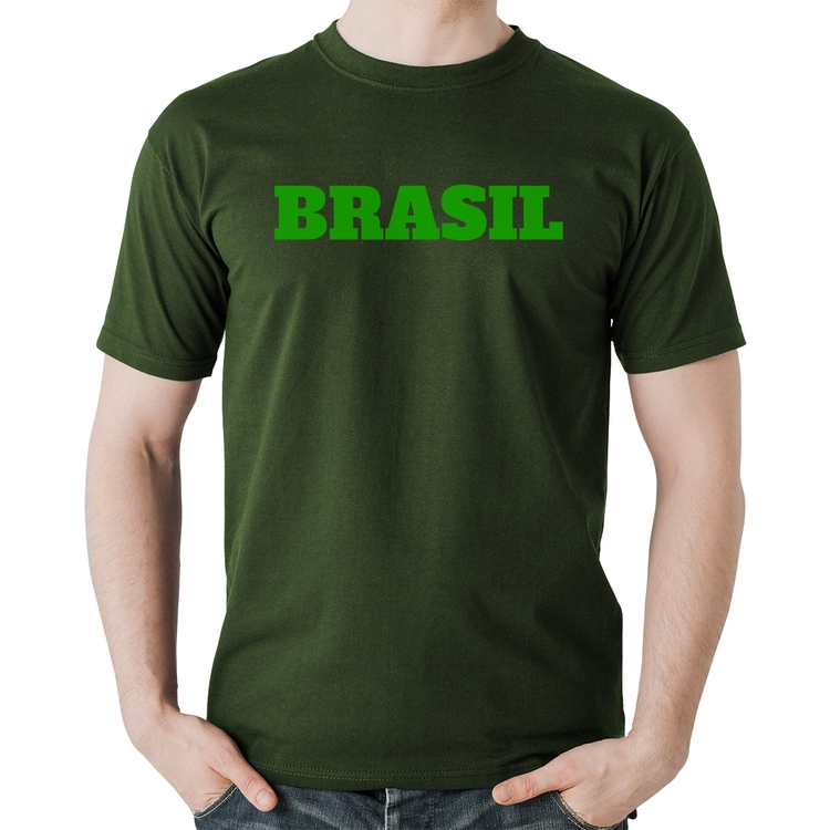 Camiseta Algodão Brasil - Copa do Mundo - Musgo